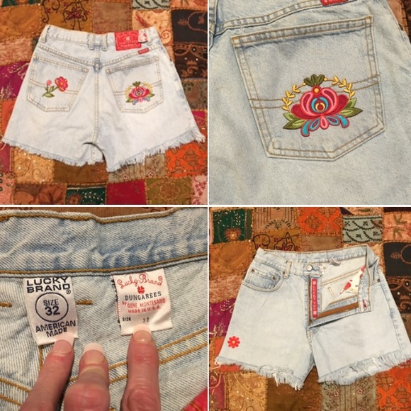 Vintage Lucky brand cutoff jean shorts w/patches